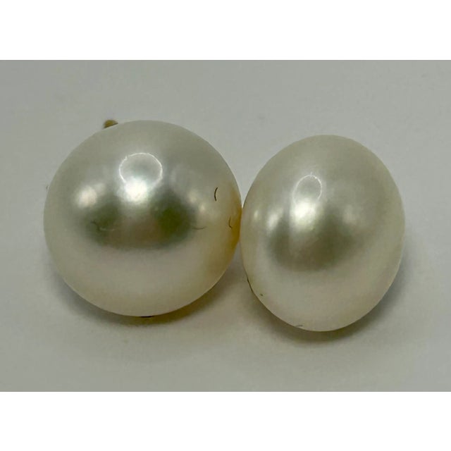 14k Button Cultured Pearl Studs Earrings - 2 Pieces For Sale - Image 4 of 8