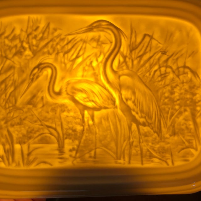 Beautiful milk glass Asian chinoiserie cranes night light, perfect for the interior designer.