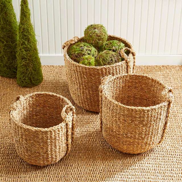 Seagrass Round Drum Baskets, Set Of 3 For Sale In Chicago - Image 6 of 8