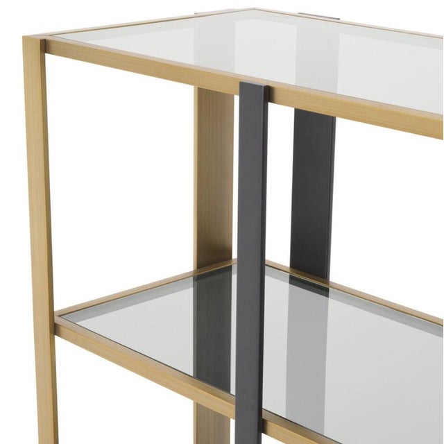 Low Cabinet in Brushed Brass and Black Finish with Smoked Glass For Sale - Image 3 of 5