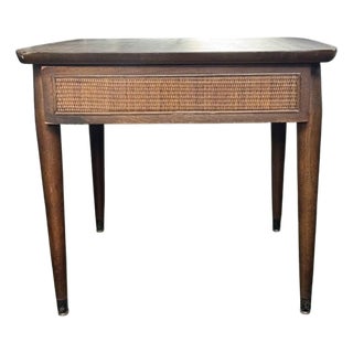 1960s American of Martinsville Walnut & Cane Nightstand / Side Table For Sale