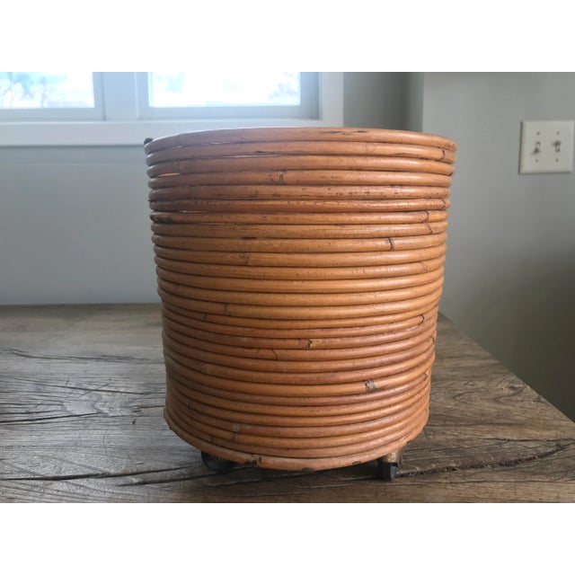 1970s 1970s Vintage Mid-Century Crespi Style Pencil Reed Rattan Bamboo Planter Italian For Sale - Image 5 of 12