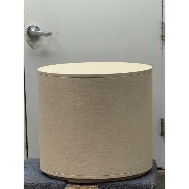 2020s Kathy Kuo Beatrice Modern Classic Cream Painted Linen Oval Nightstand For Sale - Image 5 of 12