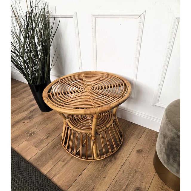 Wood Vintage Italian Bamboo Rattan Accent Table by Tito Agnoli, 1960s For Sale - Image 7 of 9