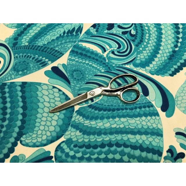 Modern Schumacher Pisces Print Pool Nautical Aqua Navy Turquoise Blue Cream Art Deco Abstract Outdoor Upholstery Fabric For Sale - Image 3 of 5