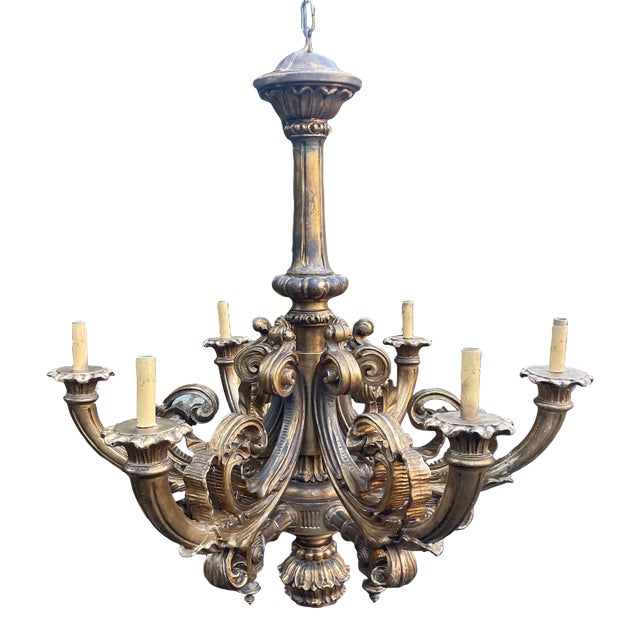 Early 20th Century Baroque Giltwood Chandelier For Sale