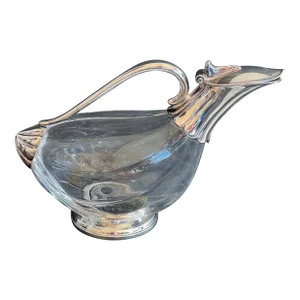 Vintage 1960’s Silverplate Glass Swan Decanter Jug Pitcher