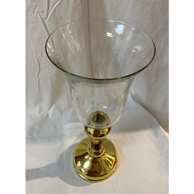 Traditional Glass Hurrricane With Gold Base For Sale - Image 3 of 13