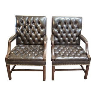 Pair of Leather Chesterfield Arm Chairs For Sale