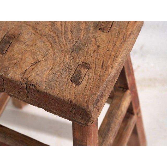 Small Antique Stool in Elm, 1900s For Sale - Image 4 of 7