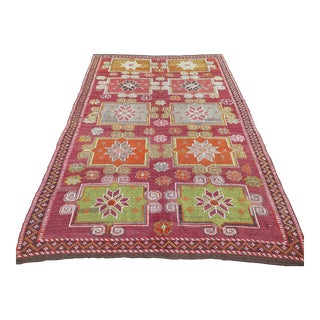Mid 20th Century 60s Vintage Turkish Embroidered Kilim Rug Goathair Area Rug For Sale