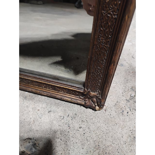 Antique 1920s Colonial Revival 3-Panel Etched Glass Wall Mirror, Carved Wood Frame, For Sale - Image 6 of 10