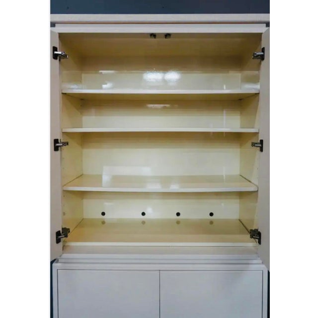 Late 20th Century Contemporary White Painted Raffia-Clad Storage Cabinet Armoire With Adjustable Shelving & Hidden Drawers For Sale - Image 14 of 14