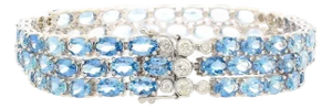 28 Carat Oval Cut Aquamarine 3 Row Tennis Bracelet