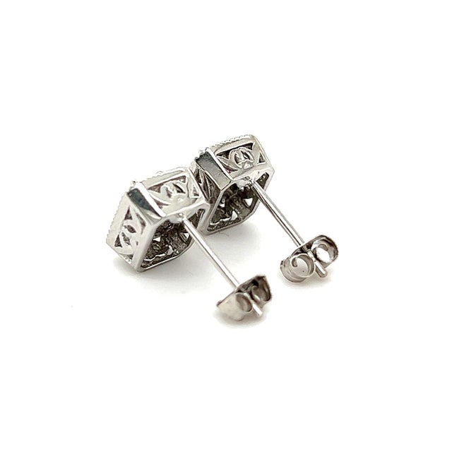 Natural Sapphire Diamond Stud Earrings 14k W Gold 0.96 TCW Certified For Sale - Image 13 of 16