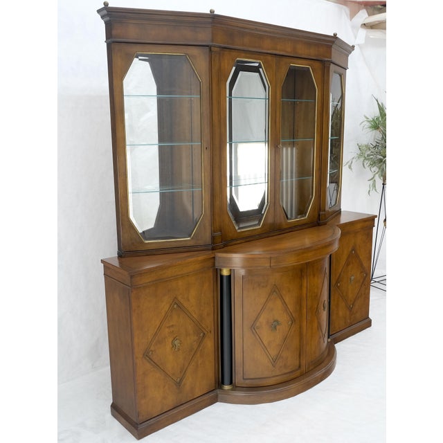 Grossfeld House Demi Lune Shape Front 2 Part Beveled Glass Doors Breakfront MINT! Brass accents mounts decorated, diamond...