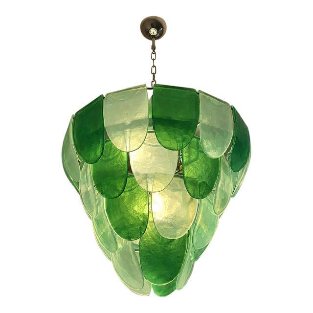 Modern Green Petals Murano-Style Glass Chandelier For Sale