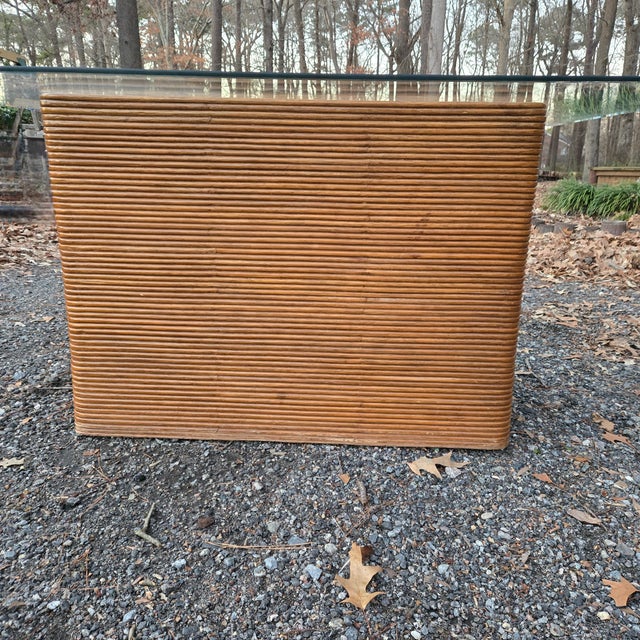Brown Late 20th Century Rattan Pencil Reed Glass Top Dining Table For Sale - Image 8 of 10