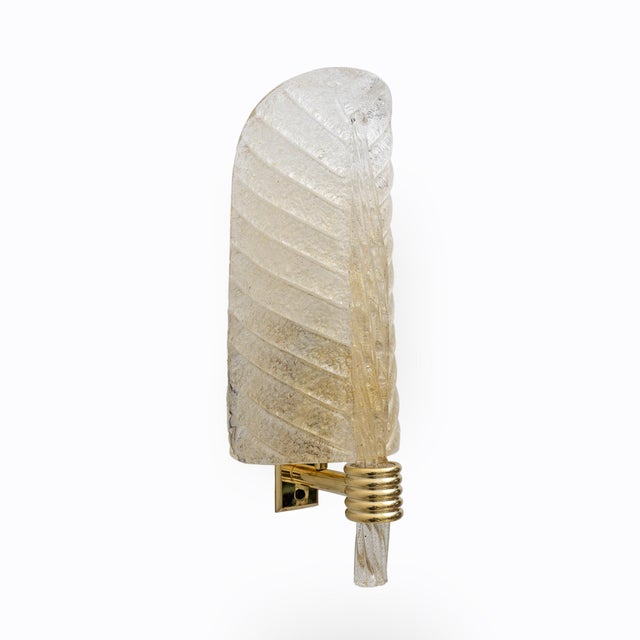 Gold Mid-Century Modern Graniglia Murano Glass Leaf Sconces from Barovier & Toso, 2000, Set of 2 For Sale - Image 8 of 11