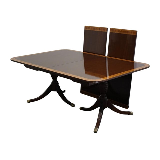 Sutton Furniture Banded Mahogany Traditional Duncan Phyfe Style 112" Double Pedestal Dining Table For Sale - Image 9 of 12