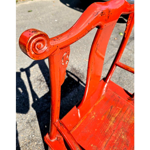Asian Antique Antique Handcrafted Red Lacquered Ming Yoke, Back Armchair For Sale - Image 3 of 8