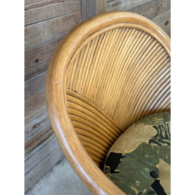 1980s Set of Four Vintage Boho Organic Modern Rattan Bar Stools With Pencil Rattan Backs For Sale - Image 5 of 12