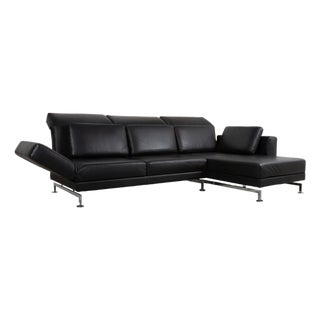Leather Chrome Corner Sofa in Black with Manual Function by Brühl Moule For Sale