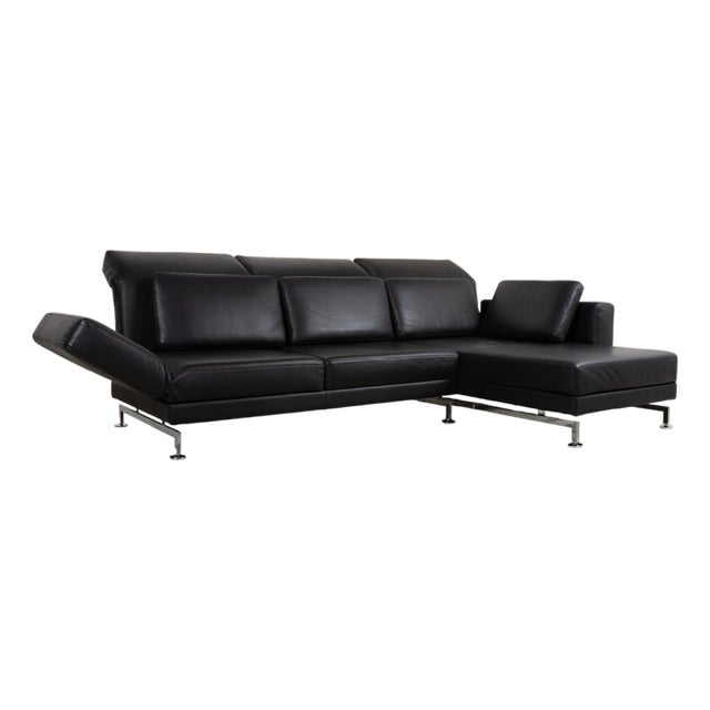 Leather Chrome Corner Sofa in Black with Manual Function by Brühl Moule For Sale