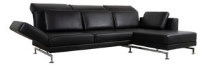 Leather Chrome Corner Sofa in Black with Manual Function by Brühl Moule