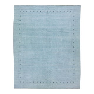 Modern Oversize Gabbeh Style Wool Rug With Light Blue Field For Sale