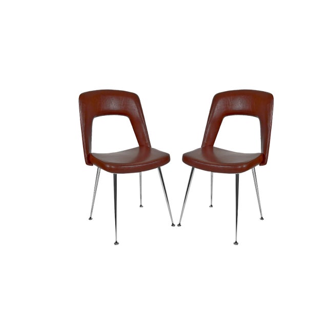 Chrome and Leatherette Conference Chairs, 1960s, Set of 2 For Sale