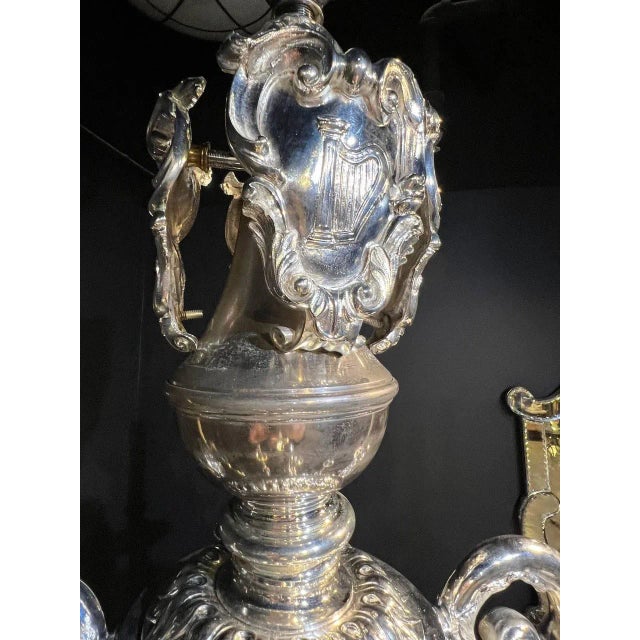 Baroque 1900 Caldwell Large Silver Plated Engraved Chandelier 12 Lights For Sale - Image 3 of 10