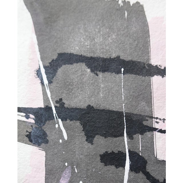 2020s Traction.VII White Framed Abstract Black Strokes on Pink Painting For Sale - Image 5 of 6