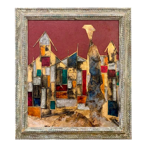 Andrea Stella "The Magical Village" Gold Leaf Oil Mixed Media Painting, Landscape, Italian Contemporary Art, 2010