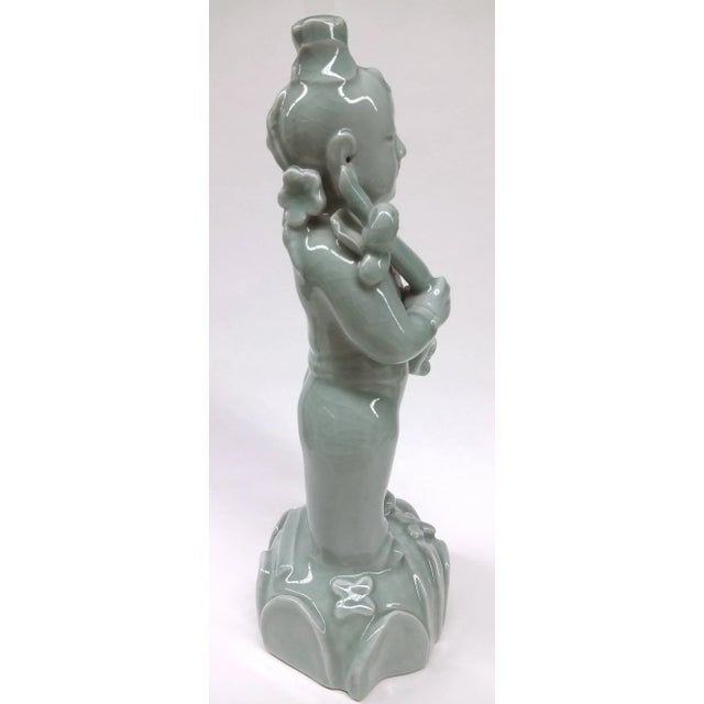 1920s Vintage Chinese Green Celedon Peasant Boy Statue For Sale - Image 5 of 8