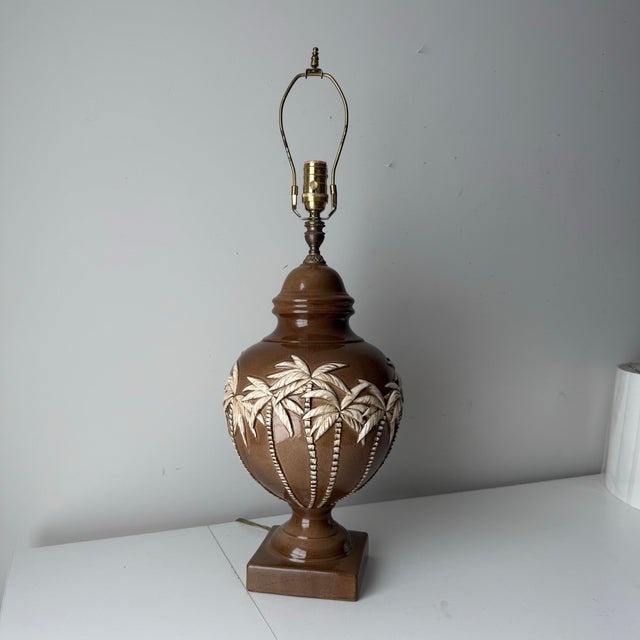 1970s 1970s Palm Tree Bamboo Relief Table Lamp For Sale - Image 5 of 10