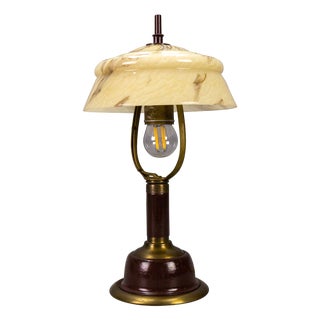 Vintage Brown Marbled Glass and Metal Adjustable Table Lamp, 1950s For Sale