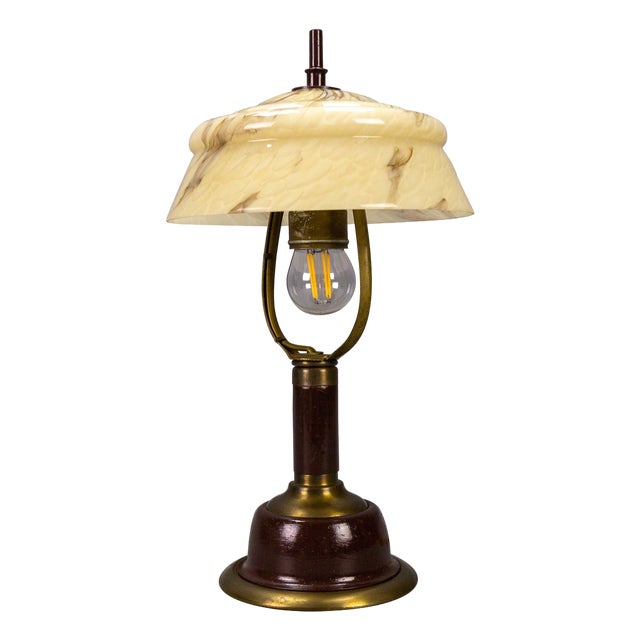 Vintage Brown Marbled Glass and Metal Adjustable Table Lamp, 1950s For Sale