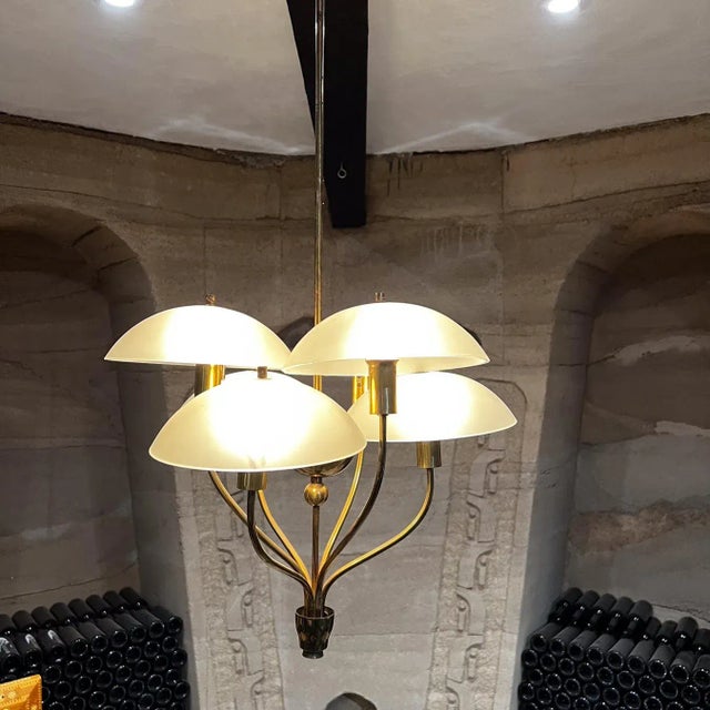 Mid-Century Italian Chandelier Brass Art Glass Florence Italy Luigi Brusotti For Sale - Image 12 of 13