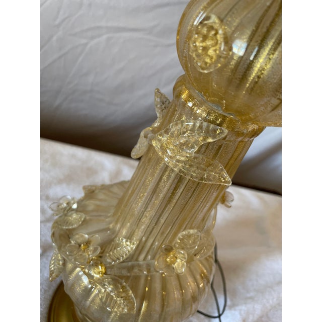 1940s Bubble Gold and Gold Leaf "Cordonato D'Oro" Murano Glass Lamp by Barovier & Toso For Sale - Image 9 of 13