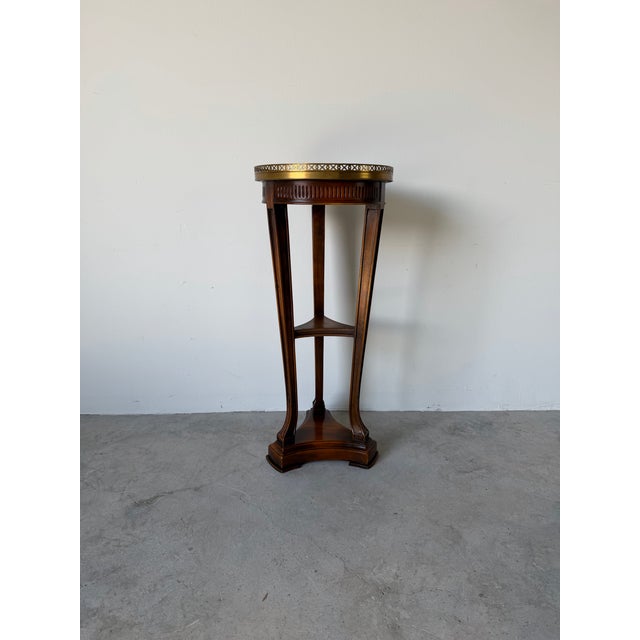 Hollywood Regency Theodore Alexander Empire Style Solid Mahogany Pedestal With Brass Gallery For Sale - Image 3 of 12