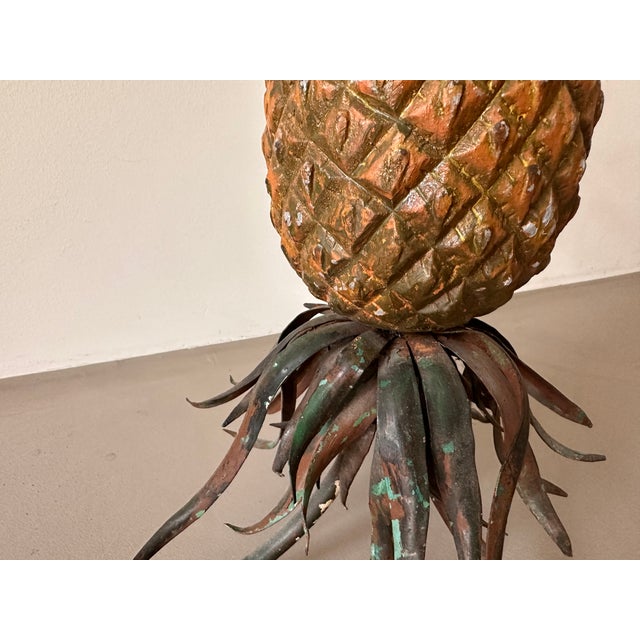 Polychrome Iron Pineapple Coffee Table with Glass Top, 1900 For Sale - Image 10 of 18