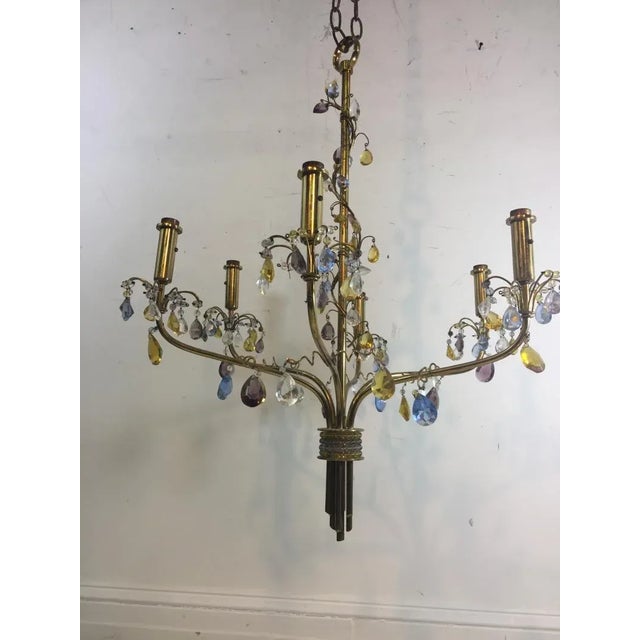 Fancy Austrian Crystal Bead and Drop Brass Chandelier For Sale - Image 4 of 12