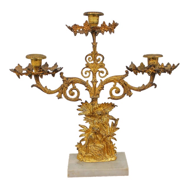 Vintage Brass & Marble Candelabra For Sale