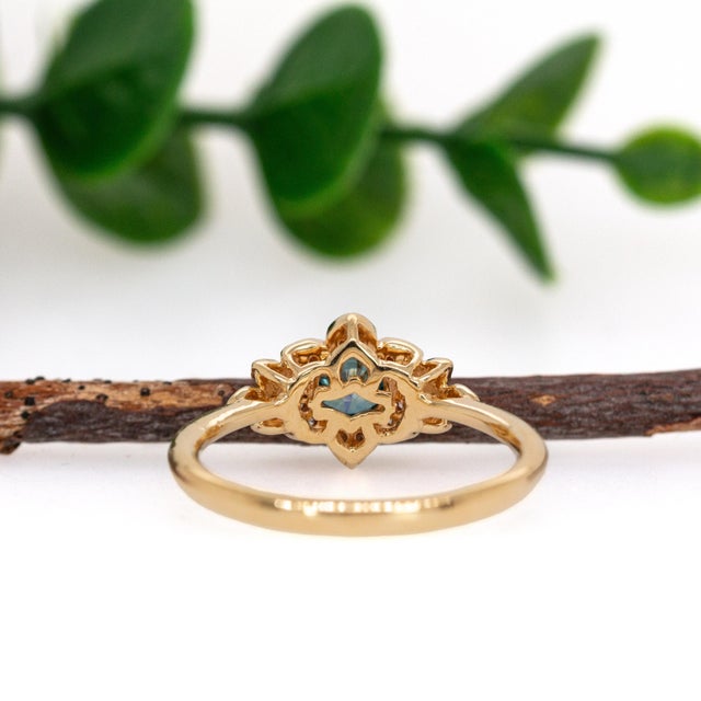 Natural Blue Diamond and White Diamond Ring in Solid 14k Yellow Gold, Size 6.75 For Sale In Columbus - Image 6 of 7