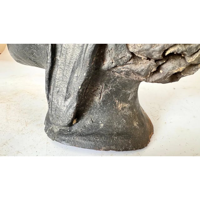 Art Deco Terracotta Sculpture in Black Color Woman Head, France, 1940s For Sale - Image 3 of 9