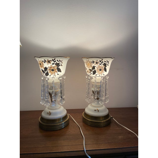 White Vintage Mantle Lustres With Crystal Prisms - a Pair For Sale - Image 8 of 12