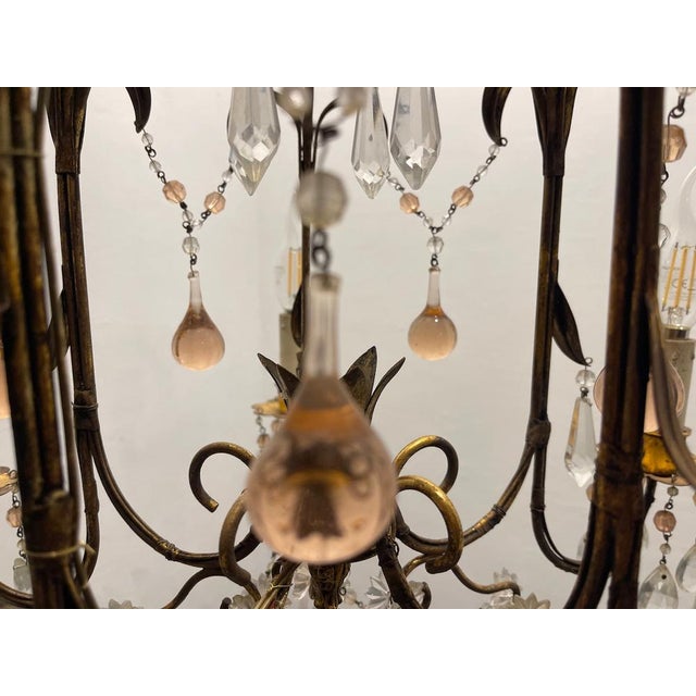 Florentine Gold Gilded Murano Glass Chandelier, 1960s For Sale - Image 3 of 14