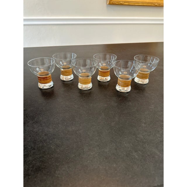 Mid 20th Century Vintage Carl Aubock Style Modernist Whiskey / Bourbon Glasses Rattan Wrapped Stems - Set of 6 For Sale - Image 5 of 12