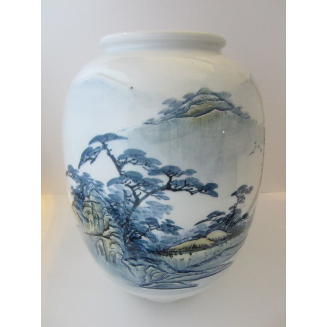 Japanese Monumental Chinoiserie Botanical Japanese Scenic Baluster Vase With Calligraphy Signature For Sale - Image 3 of 16